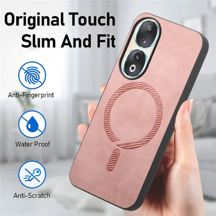 For Honor 90 Leather Back Case Compatible with MagSafe Skin-touch Phone Cover