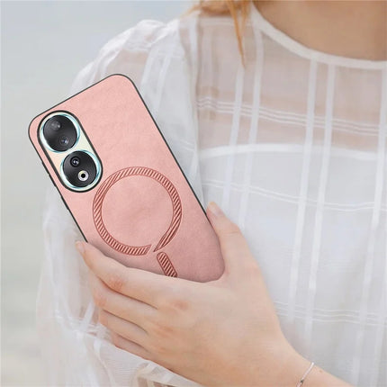 For Honor 90 Leather Back Case Compatible with MagSafe Skin-touch Phone Cover