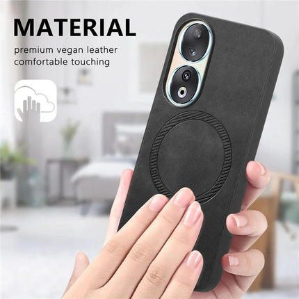 For Honor 90 Leather Back Case Compatible with MagSafe Skin-touch Phone Cover