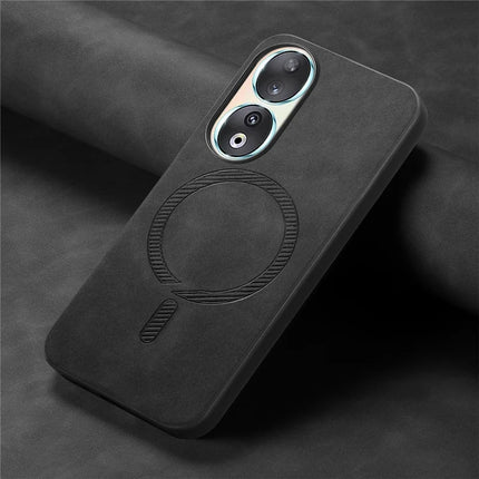 For Honor 90 Leather Back Case Compatible with MagSafe Skin-touch Phone Cover