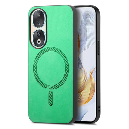For Honor 90 Leather Back Case Compatible with MagSafe Skin-touch Phone Cover - Green