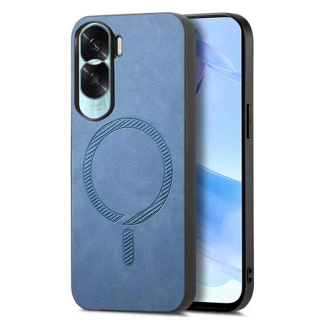 For Honor X50i 5G Leather Back Case Compatible with MagSafe Skin-touch Phone Cover - Blue