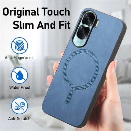 For Honor X50i 5G Leather Back Case Compatible with MagSafe Skin-touch Phone Cover