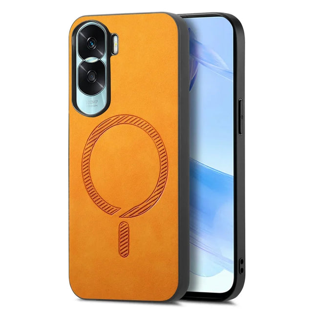 For Honor X50i 5G Leather Back Case Compatible with MagSafe Skin-touch Phone Cover - Yellow