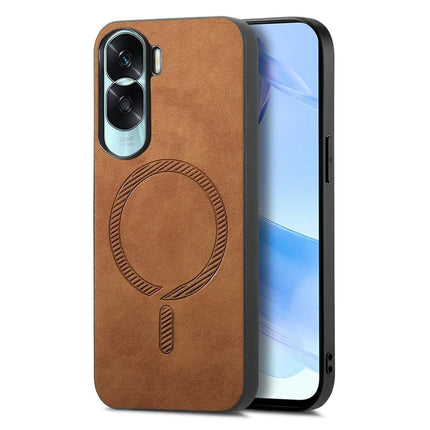 For Honor X50i 5G Leather Back Case Compatible with MagSafe Skin-touch Phone Cover - Brown