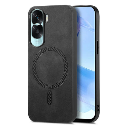 For Honor X50i 5G Leather Back Case Compatible with MagSafe Skin-touch Phone Cover - Black