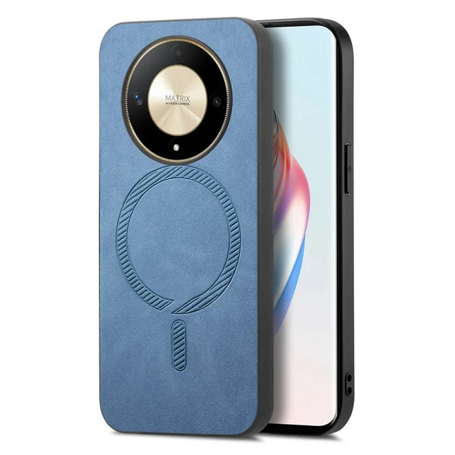 For Honor X9b 5G Leather Back Case Compatible with MagSafe Skin-touch Phone Cover - Blue
