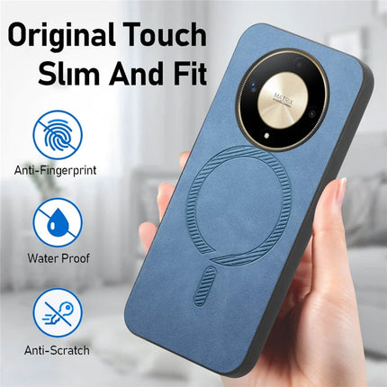 For Honor X9b 5G Leather Back Case Compatible with MagSafe Skin-touch Phone Cover