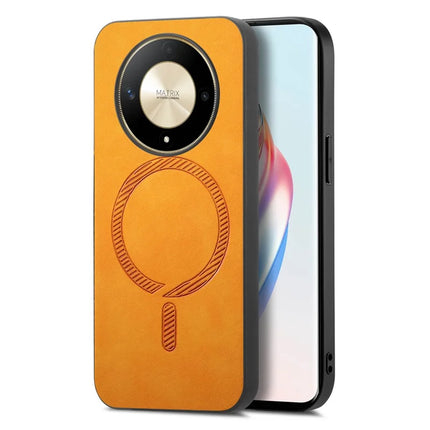 For Honor X9b 5G Leather Back Case Compatible with MagSafe Skin-touch Phone Cover - Yellow