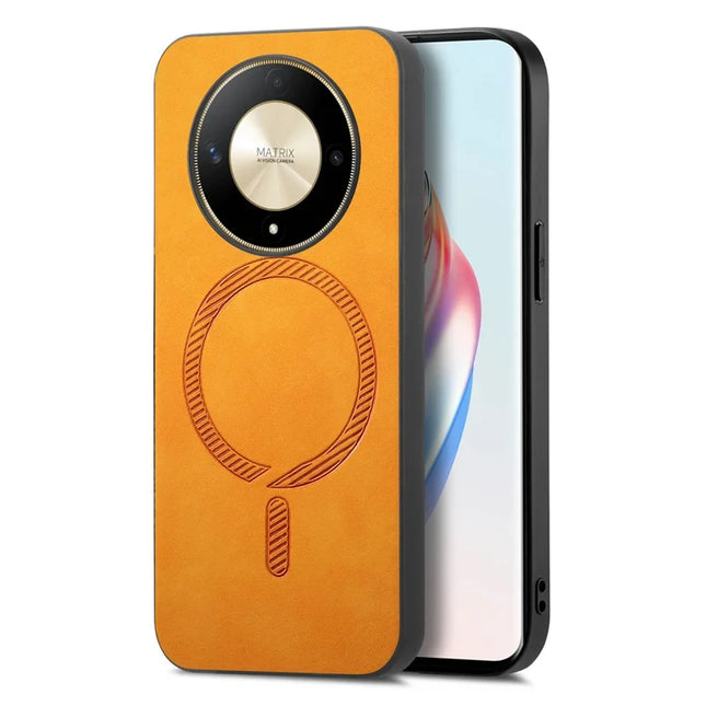For Honor X9b 5G Leather Back Case Compatible with MagSafe Skin-touch Phone Cover - Yellow