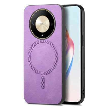 For Honor X9b 5G Leather Back Case Compatible with MagSafe Skin-touch Phone Cover - Purple