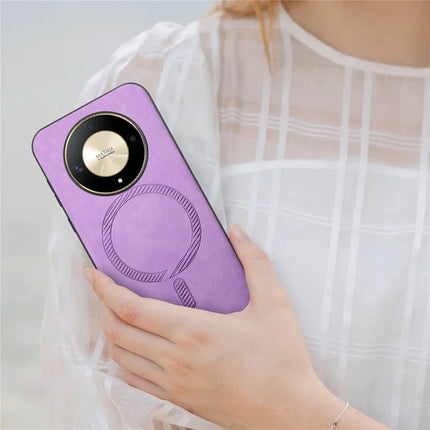 For Honor X9b 5G Leather Back Case Compatible with MagSafe Skin-touch Phone Cover