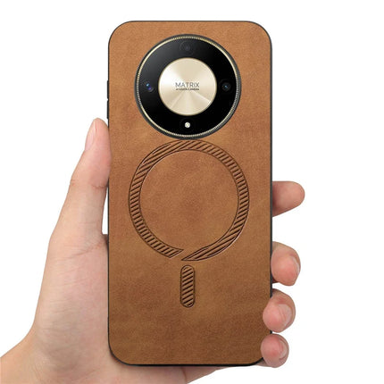 For Honor X9b 5G Leather Back Case Compatible with MagSafe Skin-touch Phone Cover