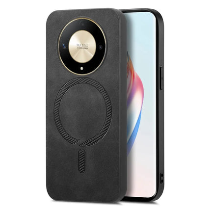 For Honor X9b 5G Leather Back Case Compatible with MagSafe Skin-touch Phone Cover - Black