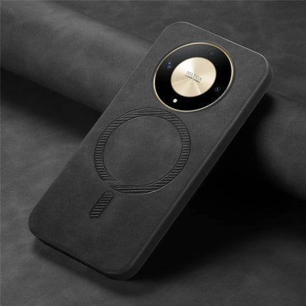 For Honor X9b 5G Leather Back Case Compatible with MagSafe Skin-touch Phone Cover