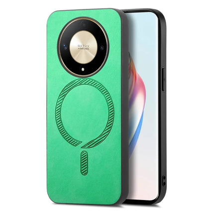 For Honor X9b 5G Leather Back Case Compatible with MagSafe Skin-touch Phone Cover - Green