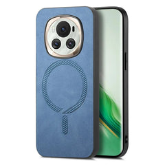 For Honor Magic6 5G Leather Back Case Compatible with MagSafe Skin-touch Phone Cover - Blue