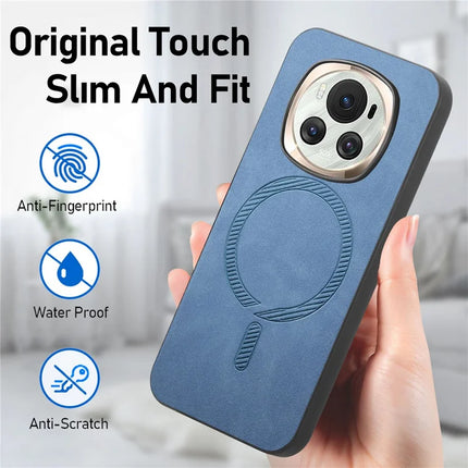For Honor Magic6 5G Leather Back Case Compatible with MagSafe Skin-touch Phone Cover