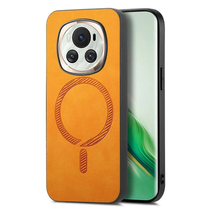 For Honor Magic6 5G Leather Back Case Compatible with MagSafe Skin-touch Phone Cover - Yellow