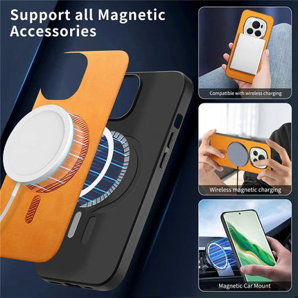 For Honor Magic6 5G Leather Back Case Compatible with MagSafe Skin-touch Phone Cover