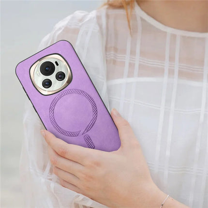 For Honor Magic6 5G Leather Back Case Compatible with MagSafe Skin-touch Phone Cover