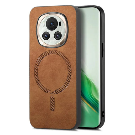 For Honor Magic6 5G Leather Back Case Compatible with MagSafe Skin-touch Phone Cover - Brown