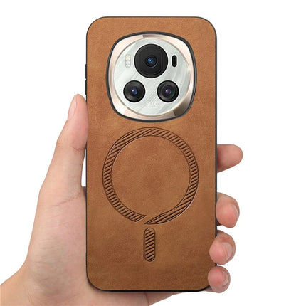 For Honor Magic6 5G Leather Back Case Compatible with MagSafe Skin-touch Phone Cover