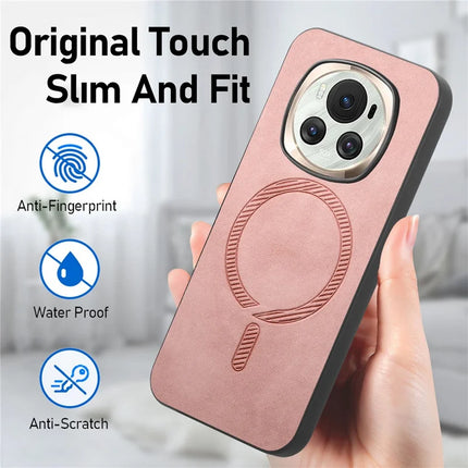 For Honor Magic6 5G Leather Back Case Compatible with MagSafe Skin-touch Phone Cover