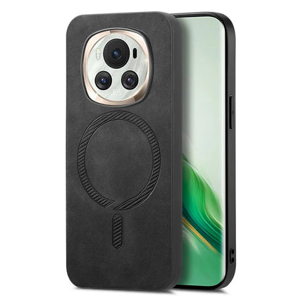 For Honor Magic6 5G Leather Back Case Compatible with MagSafe Skin-touch Phone Cover - Black