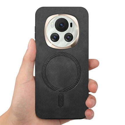 For Honor Magic6 5G Leather Back Case Compatible with MagSafe Skin-touch Phone Cover