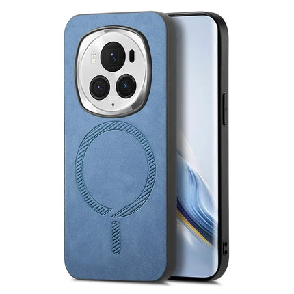 For Honor Magic6 Pro 5G Leather Back Case Compatible with MagSafe Skin-touch Phone Cover - Blue
