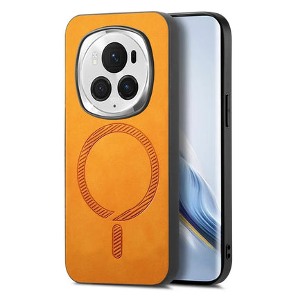 For Honor Magic6 Pro 5G Leather Back Case Compatible with MagSafe Skin-touch Phone Cover - Yellow