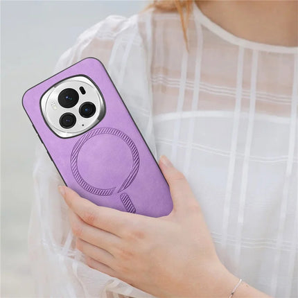 For Honor Magic6 Pro 5G Leather Back Case Compatible with MagSafe Skin-touch Phone Cover