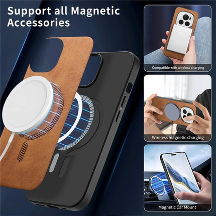 For Honor Magic6 Pro 5G Leather Back Case Compatible with MagSafe Skin-touch Phone Cover