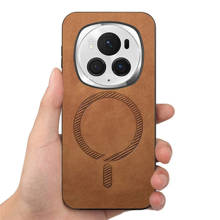 For Honor Magic6 Pro 5G Leather Back Case Compatible with MagSafe Skin-touch Phone Cover