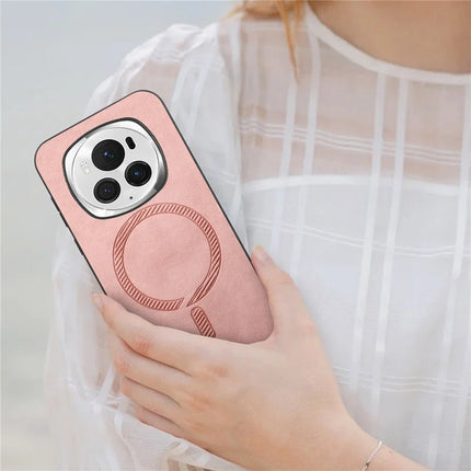 For Honor Magic6 Pro 5G Leather Back Case Compatible with MagSafe Skin-touch Phone Cover