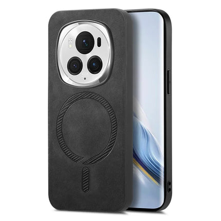 For Honor Magic6 Pro 5G Leather Back Case Compatible with MagSafe Skin-touch Phone Cover - Black