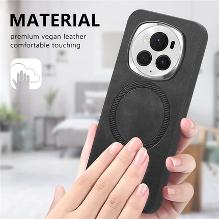 For Honor Magic6 Pro 5G Leather Back Case Compatible with MagSafe Skin-touch Phone Cover