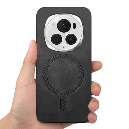 For Honor Magic6 Pro 5G Leather Back Case Compatible with MagSafe Skin-touch Phone Cover