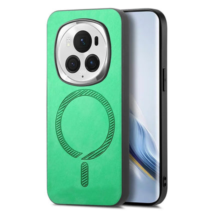 For Honor Magic6 Pro 5G Leather Back Case Compatible with MagSafe Skin-touch Phone Cover - Green