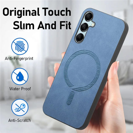 For Samsung Galaxy M14 5G Leather Back Case Compatible with MagSafe Skin-touch Phone Cover