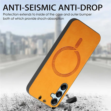 For Samsung Galaxy M14 5G Leather Back Case Compatible with MagSafe Skin-touch Phone Cover