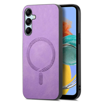 For Samsung Galaxy M14 5G Leather Back Case Compatible with MagSafe Skin-touch Phone Cover - Purple