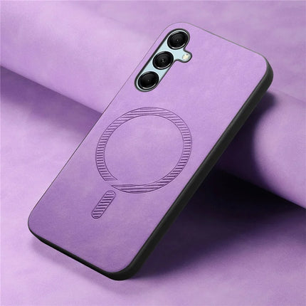 For Samsung Galaxy M14 5G Leather Back Case Compatible with MagSafe Skin-touch Phone Cover