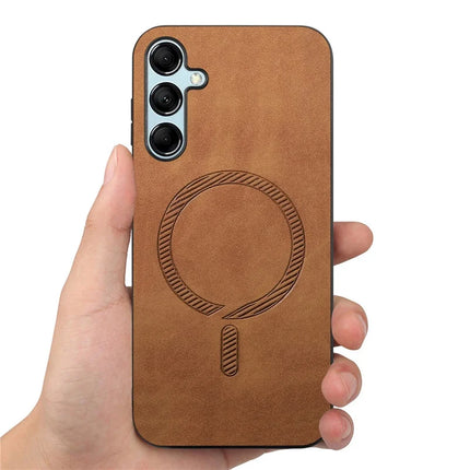 For Samsung Galaxy M14 5G Leather Back Case Compatible with MagSafe Skin-touch Phone Cover