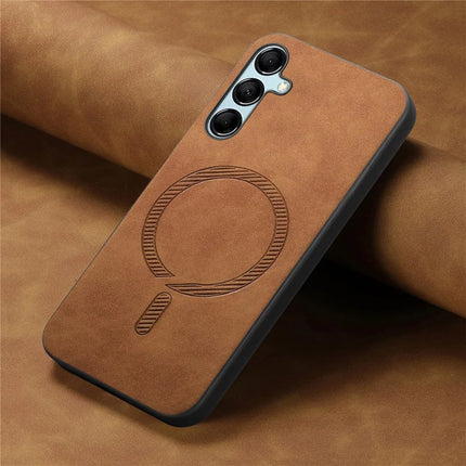 For Samsung Galaxy M14 5G Leather Back Case Compatible with MagSafe Skin-touch Phone Cover