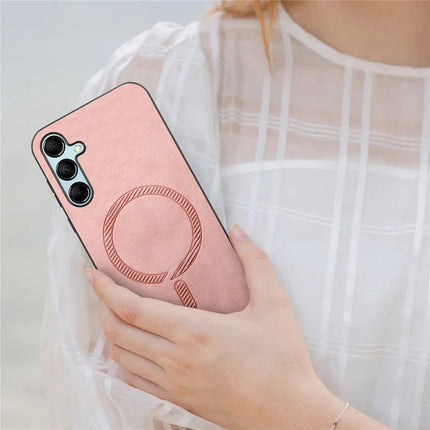 For Samsung Galaxy M14 5G Leather Back Case Compatible with MagSafe Skin-touch Phone Cover