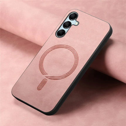 For Samsung Galaxy M14 5G Leather Back Case Compatible with MagSafe Skin-touch Phone Cover