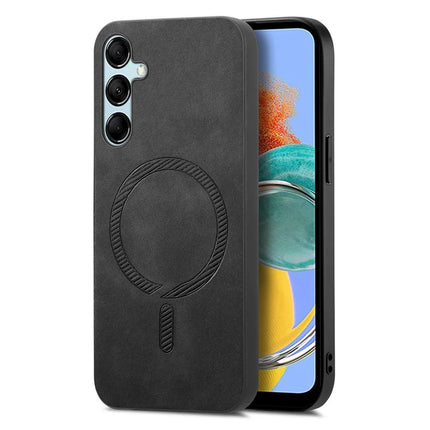 For Samsung Galaxy M14 5G Leather Back Case Compatible with MagSafe Skin-touch Phone Cover - Black