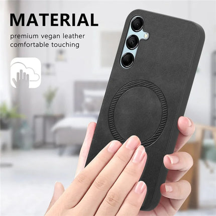 For Samsung Galaxy M14 5G Leather Back Case Compatible with MagSafe Skin-touch Phone Cover